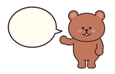 Bear talking to someone with a speech bubble. Vector illustration isolated on a white background.