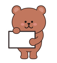 Bear with a blank sign. Vector illustration isolated on a white background.