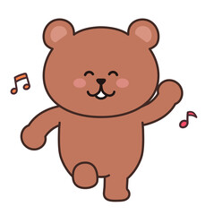 Brown bear dancing happily with musical notes. Vector illustration isolated on a white background.