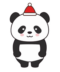 Panda wearing a Santa hat. Vector illustration isolated on a white background.