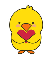 Chick with a love heart. Vector illustration isolated on a white background.