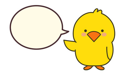 Chick talking to someone with a speech bubble. Vector illustration isolated on a white background.