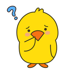 Chick having doubts. Vector illustration isolated on a white background.
