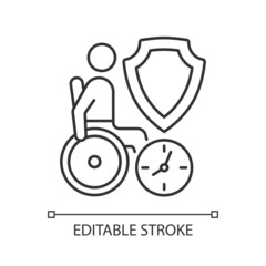 Long-term care insurance linear icon. Healthcare financing. Medical costs cover. Thin line customizable illustration. Contour symbol. Vector isolated outline drawing. Editable stroke. Arial font used