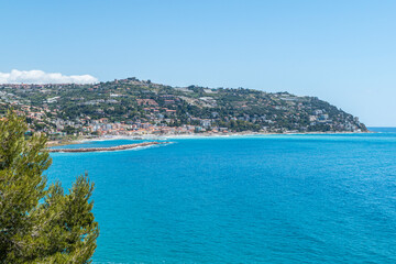 Aerial view of the shoreline of Ospedaletti