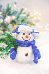 Beautiful christmas background with decor. very peri, Color of the year, 2022, blue, purple, Selective focus.