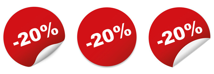 -20 Percent Sale - red round sticker vector banner on white background
