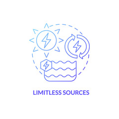 Limitless sources blue gradient concept icon. Renewable energy resources benefits abstract idea thin line illustration. Isolated outline drawing. Roboto-Medium, Myriad Pro-Bold fonts used