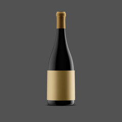Poster. Wine bottle with a gold label on a black background. 3D illustration