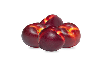 Four fresh peaches isolated on teh white background