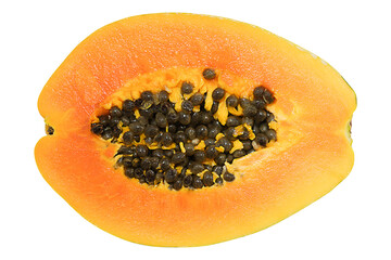 Papaya fruit cut in half isolated on the white background