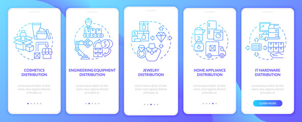 Naklejka premium Choosing products for distribution tips onboarding mobile app page screen. Wholesale walkthrough 5 steps graphic instructions with concepts. UI, UX, GUI vector template with linear color illustrations