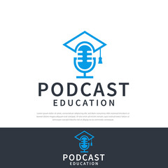 Education podcast graduation cap logo design microphone symbol symbol icon illustration design template