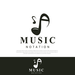 Music notation logo design initials Alphabet A monogram.Melodic signs.music sign symbols.template design,icons,symbols - obrazy, fototapety, plakaty