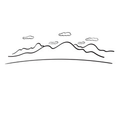 Fototapeta premium mountains and clouds illustration vector hand drawn isolated on white background line art.