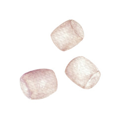 Set of Light Warm Violet Textured Marshmallows. Hand-Drawn Illustration for Wallpaper, Banner, Textile, Postcard or Wrapping Paper