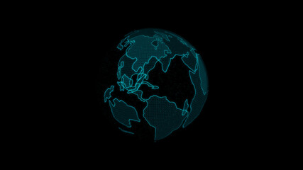 Digital hologram of the earth blue color. 3D render. Abstract Globe. North and South America.