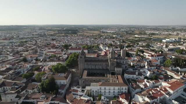 Aerial view Evora Cathedral old downtown, Historic Alentejo