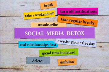 Social media detox . Social media  addiction concept with motivational quotes 
