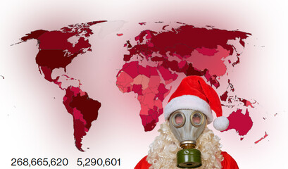 portrait of santa claus santa in a protective mask gas mask on a white background