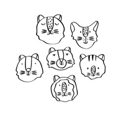 Circle of cute vector graphic little tigers. Chinese 2022 year symbol. Year of tiger. Cartoon mascot. Smiling adorable character. Doodle illustration of wild exotic animal isolated on white background