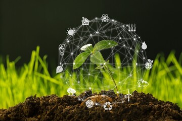 Concept of using the technology of renewable resources to reduce pollution. In concept icon ESG
