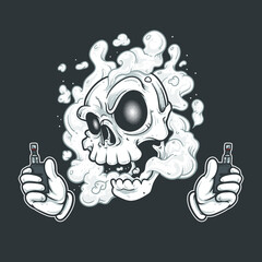 Cartoon skull smoking electric cigarette