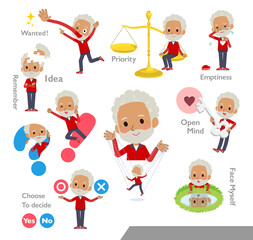 メンタルコントロールをする赤ジャージ高齢男性のセット