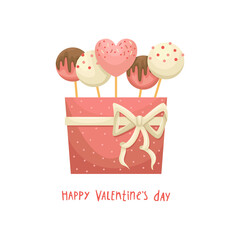 Vector illustration of a gift box with cakepops. A gift for Valentine's Day.