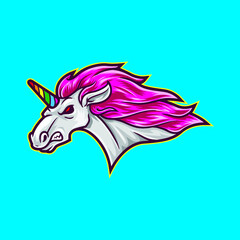 Fierce unicorn cartoon logo mascot