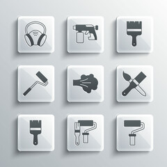 Set Paint roller brush, spray, Gas mask and icon. Vector