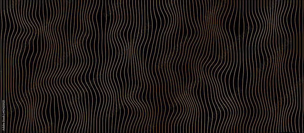 Wall mural background with abstract gold colored vector wave lines pattern