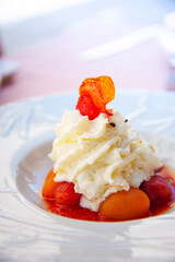 Mixed dessert, Raspberry tartlet, Eclair Puffs, almond lemon