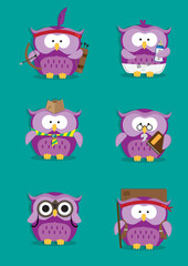 set of owls with emotions