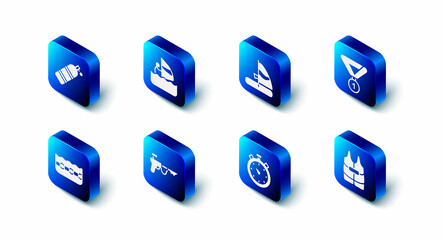 Set Windsurfing, Medal, Life jacket, Stopwatch, Fishing harpoon, Swimming pool and Aqualung icon. Vector