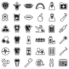 Dentist Icons. Line With Fill Design. Vector Illustration.
