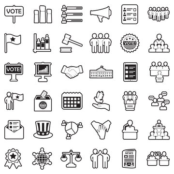 Democracy And Politics Icons. Line With Fill Design. Vector Illustration.