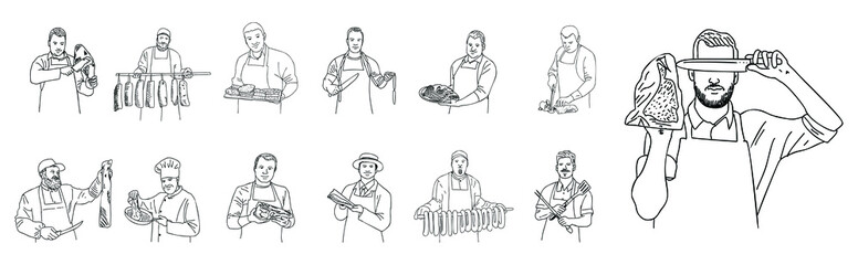 Vintage Butcher shop hand - drawn. Retro Menu Restaurant poster. Vector. Fresh meat products. Design element for poster, menu, flyer, banner, package.