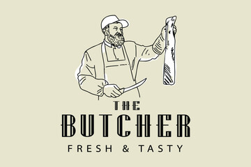 Vintage Butcher shop hand - drawn. Retro Menu Restaurant poster. Vector. Fresh meat products. Design element for poster, menu, flyer, banner, package.