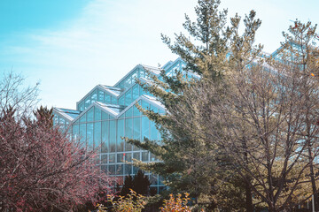 Autumn landscape of the greenhouse a the gardens