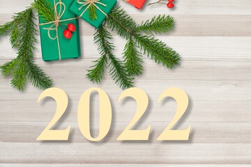 NEW year merry christmas and happy holiday numbers 2022 on a light background