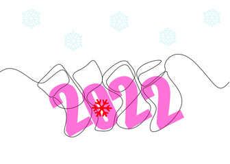 Concept design for 2022 new year merry christmas with snowflakes and red gift socks