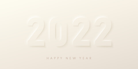 2022 number text illustration with light and shadow on luxury light gold background. Simple emboss unique happy new year 2022 text design. for Brochure template, card, banner, cover. Vector  EPS10