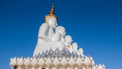 Five white Buddha statue at Wat Pha Sorn Kaew. Wat Pha Sorn Kaew or Wat Phra Thart Pha Kaew is a buddhist monastery and temple in Khao Kho District, Phetchabun, Thailand