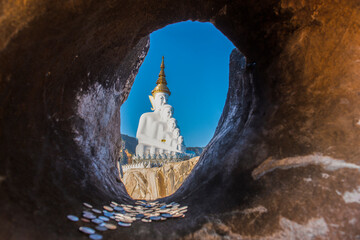 Five white Buddha statue is one famous landmark at Wat Phra That Pha Sorn Kaew, Khao Kho District, Phetchabun, Thailand