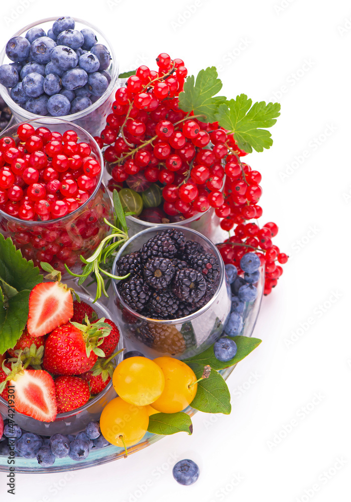 Wall mural berry mix isolated on a white background