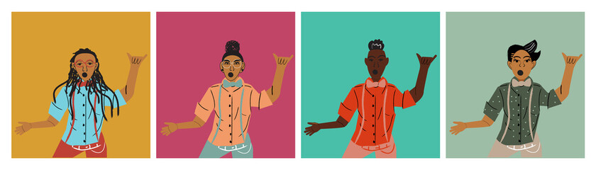 Illustration of a set of lesbian women rocking out