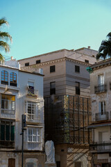 Cartagena hill park house facades backstreet Spanish architecture style skyline silhouette...