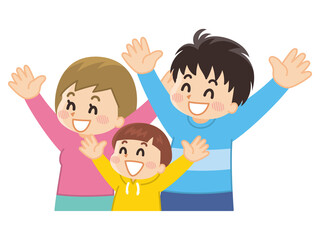 手を広げて喜ぶ親子