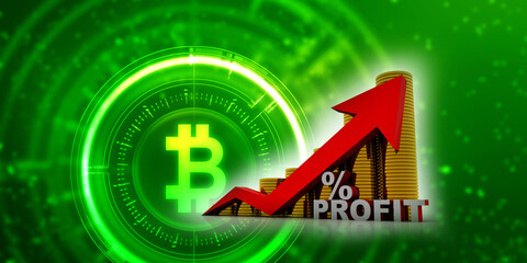 3d rendering Stock market online business concept. business Graph with gold coin